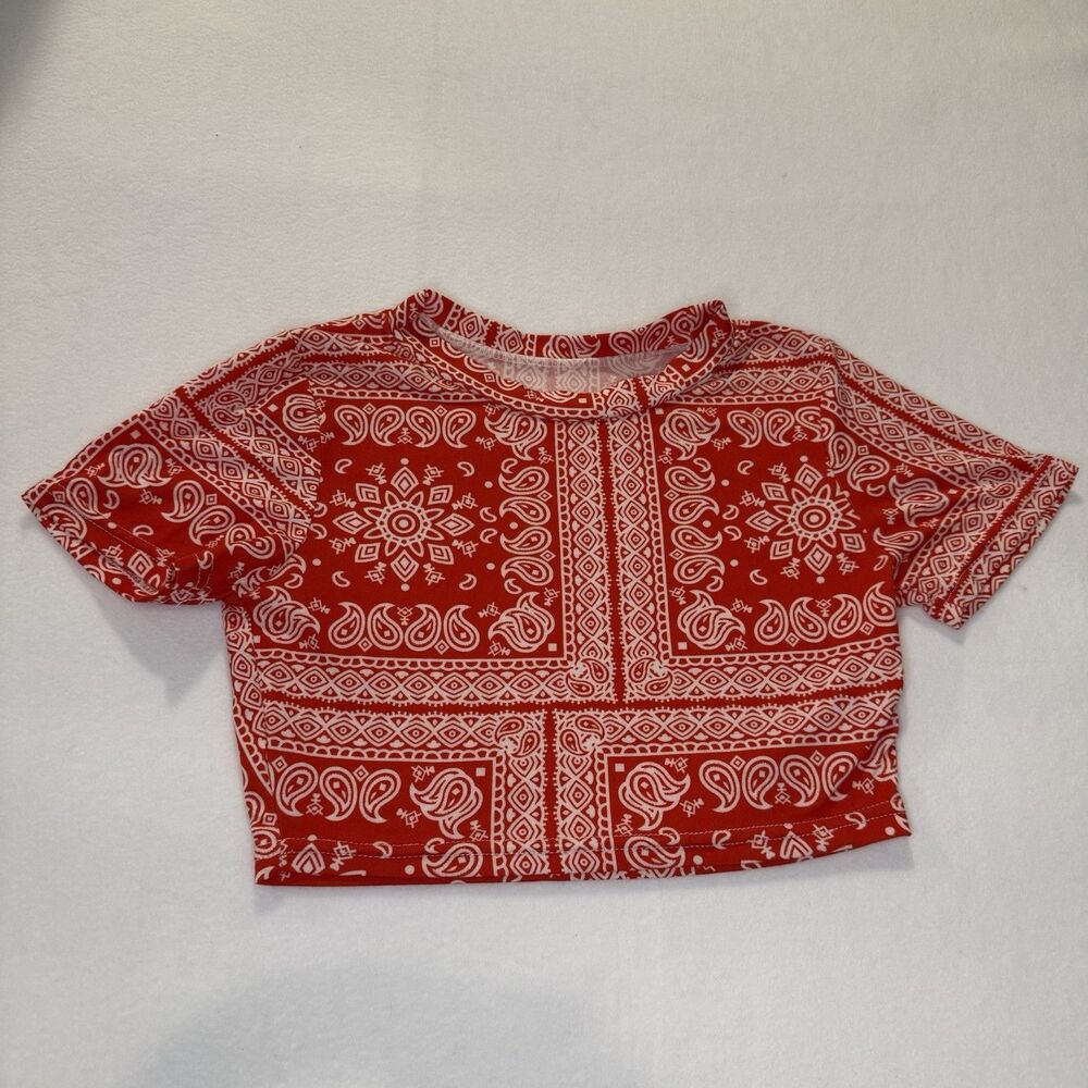 Handkerchief Crop Top Off The Shoulder Red & White Top Size Small